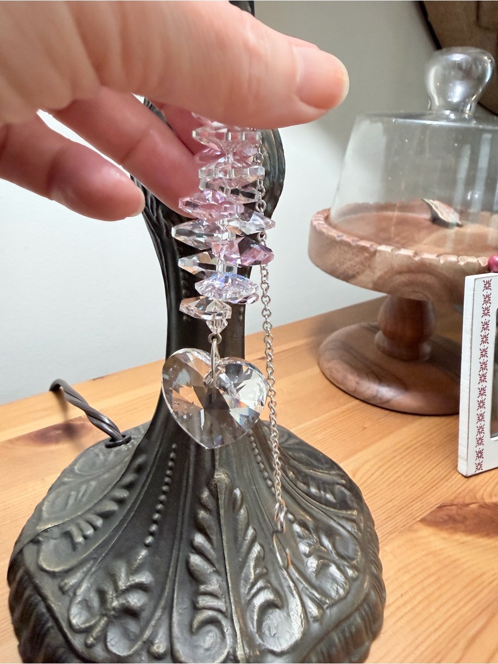 Crystal Heart Cascade  Suncatcher - Pink and Clear